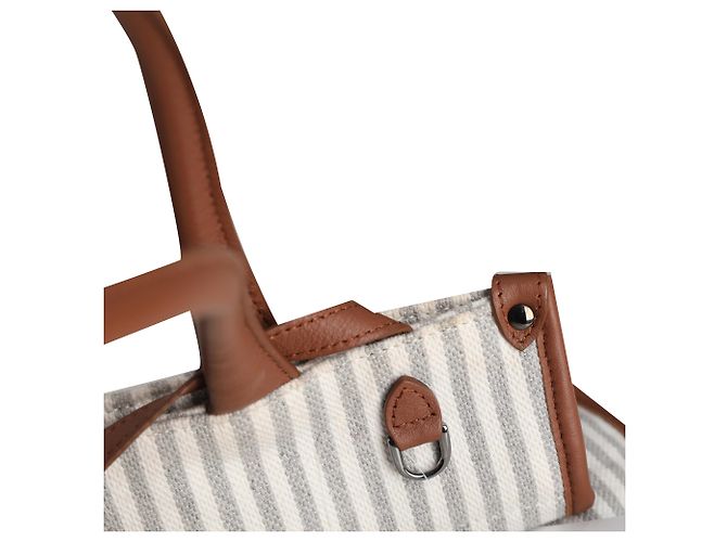 Brunello Cucinelli gestreifter Tote Bag aus grauem Canvas mit Lederbesatz - Ansicht 14