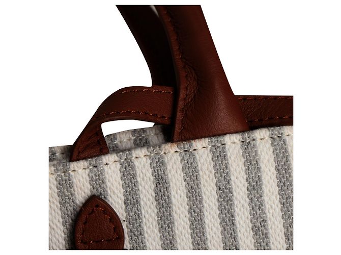 Brunello Cucinelli gestreifter Tote Bag aus grauem Canvas mit Lederbesatz - Ansicht 15
