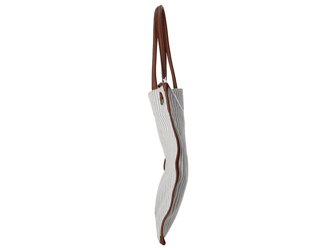 Brunello Cucinelli gestreifter Tote Bag aus grauem Canvas mit Lederbesatz - Ansicht 2