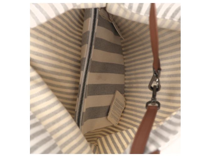 Brunello Cucinelli gestreifter Tote Bag aus grauem Canvas mit Lederbesatz - Ansicht 5