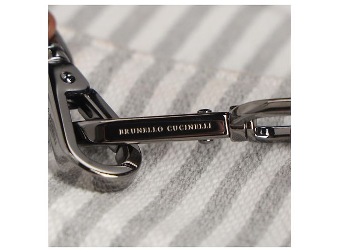 Brunello Cucinelli gestreifter Tote Bag aus grauem Canvas mit Lederbesatz - Ansicht 8