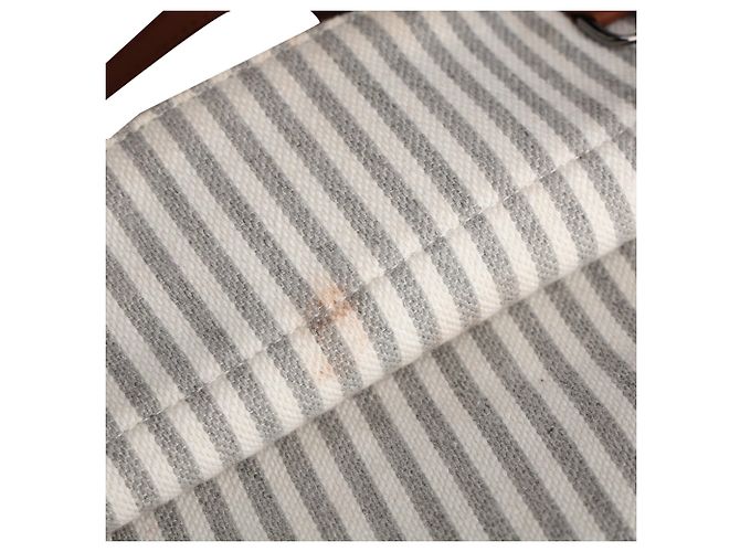 Brunello Cucinelli gestreifter Tote Bag aus grauem Canvas mit Lederbesatz - Ansicht 9