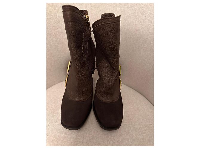 Stivaletti Christian Dior in pelle marrone e camoscio - vista 12