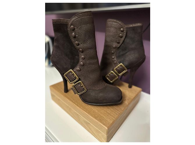Stivaletti Christian Dior in pelle marrone e camoscio - vista 2