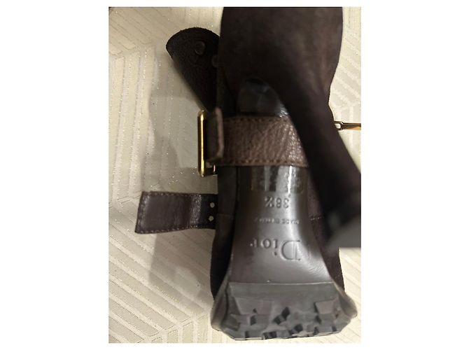 Stivaletti Christian Dior in pelle marrone e camoscio - vista 9