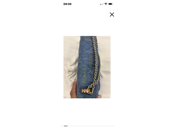 Borsa a patta Chanel in denim con stampa logo - vista 10