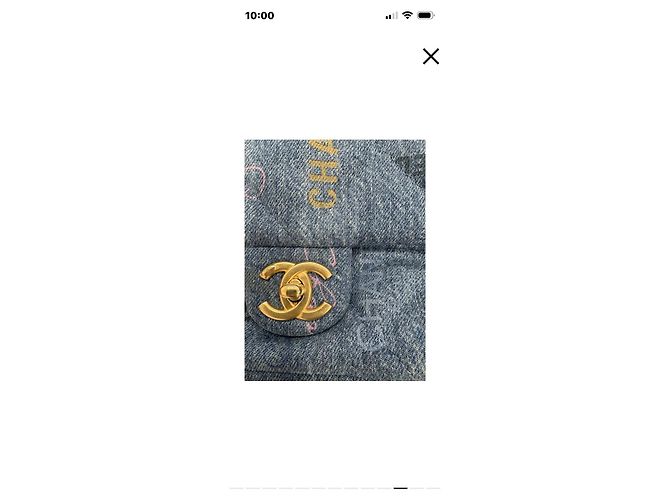 Borsa a patta Chanel in denim con stampa logo - vista 2
