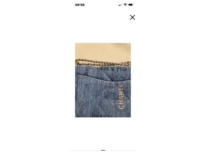 Borsa a patta Chanel in denim con stampa logo - vista 6