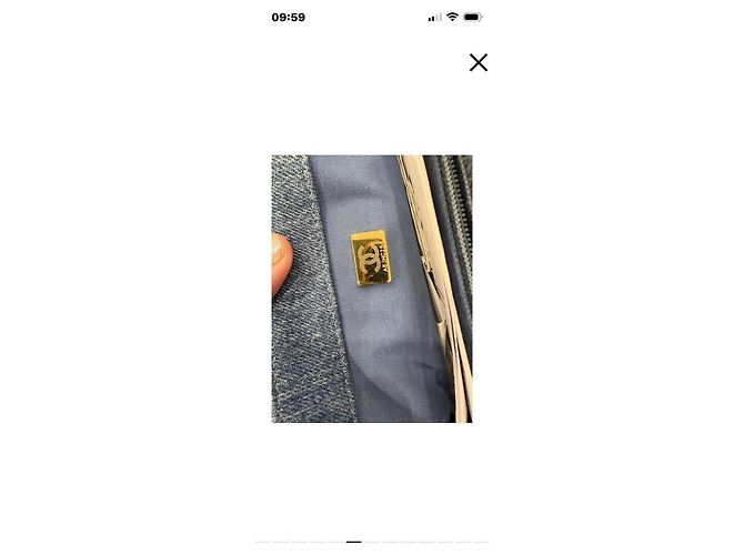 Borsa a patta Chanel in denim con stampa logo - vista 7