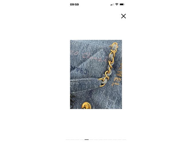 Borsa a patta Chanel in denim con stampa logo - vista 8