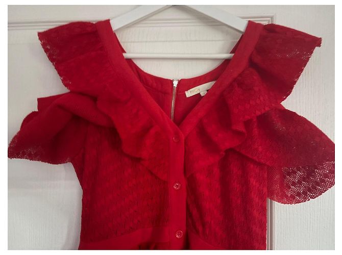 Maje Rotes Spitzenkleid mit Rüschen - Ansicht 2
