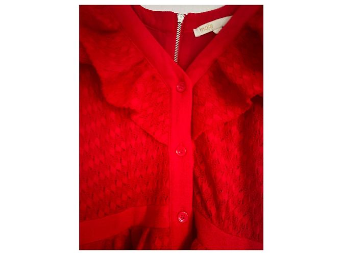 Maje Rotes Spitzenkleid mit Rüschen - Ansicht 5