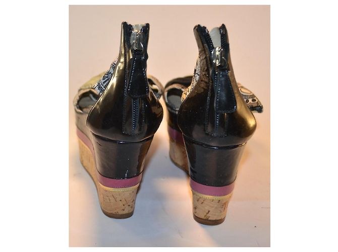 Etro Patterned Fabric and Leather Wedge Sandals - view 4