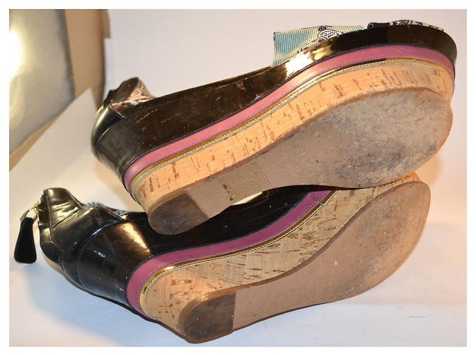 Etro Patterned Fabric and Leather Wedge Sandals - view 5