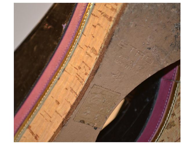 Etro Patterned Fabric and Leather Wedge Sandals - view 6