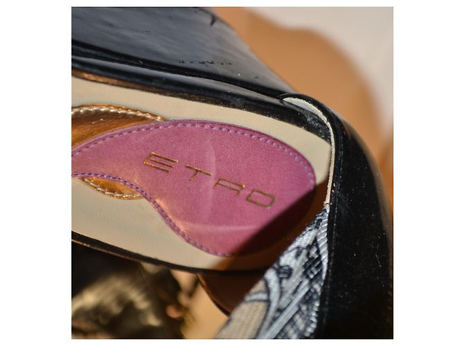 Etro Patterned Fabric and Leather Wedge Sandals - view 7