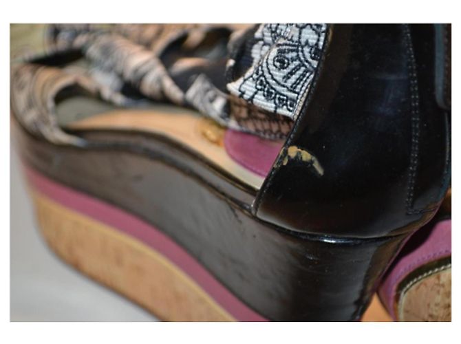 Etro Patterned Fabric and Leather Wedge Sandals - view 8