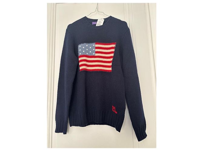 Autre Marque Marineblauer Kaschmirpullover mit amerikanischer Flagge Ralph Lauren - Ansicht 2