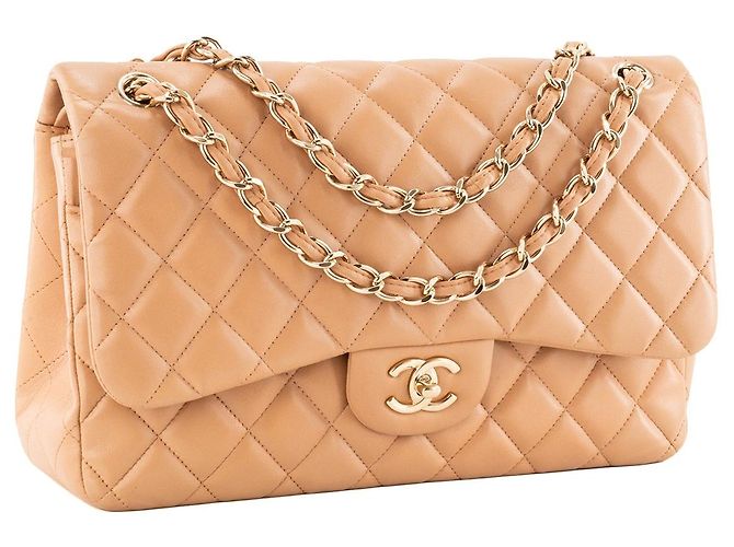 CHANEL - Borsa a tracolla Classic/Timeless Jumbo Chanel in pelle liscia beige - vista 2