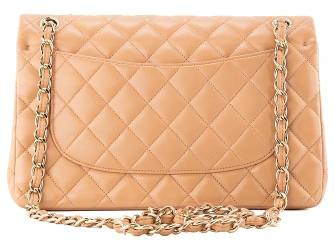 CHANEL - Borsa a tracolla Classic/Timeless Jumbo Chanel in pelle liscia beige - vista 3