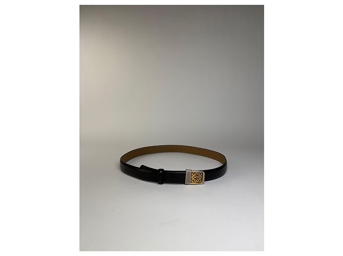 Vintage Loewe Anagram Buckle Ledergürtel Ende 1990s Black Gold - Ansicht 6