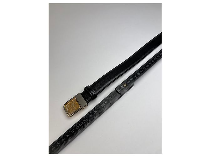 Vintage Loewe Anagram Buckle Ledergürtel Ende 1990s Black Gold - Ansicht 9