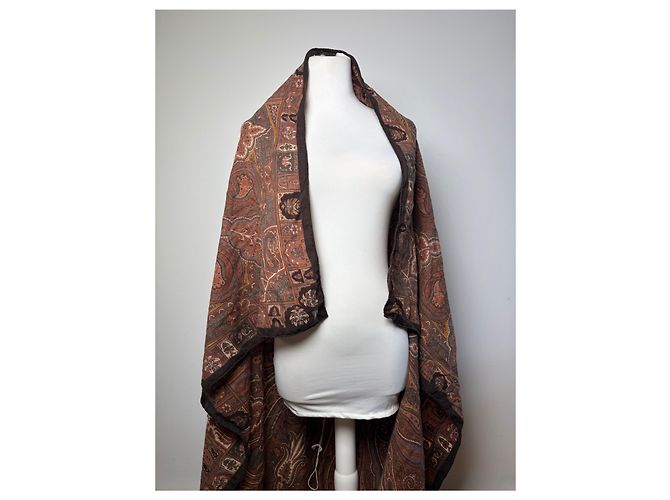 Sciarpa Vintage Etro in Lana e Seta Paisley Rust Brown Cream - vista 10