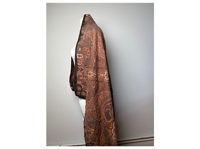 Sciarpa Vintage Etro in Lana e Seta Paisley Rust Brown Cream - vista 11