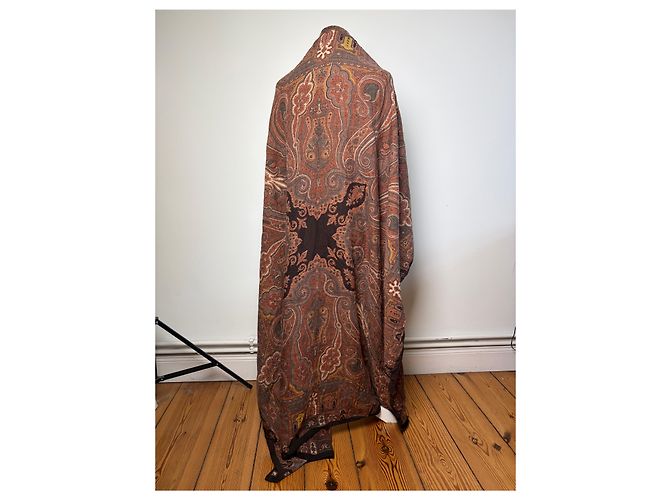 Sciarpa Vintage Etro in Lana e Seta Paisley Rust Brown Cream - vista 12
