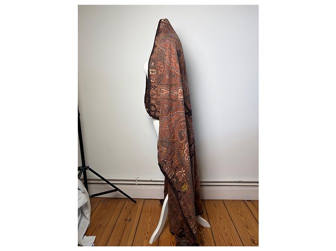 Sciarpa Vintage Etro in Lana e Seta Paisley Rust Brown Cream - vista 2