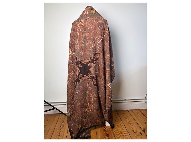 Sciarpa Vintage Etro in Lana e Seta Paisley Rust Brown Cream - vista 3