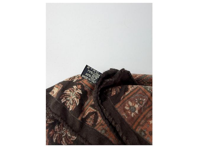 Sciarpa Vintage Etro in Lana e Seta Paisley Rust Brown Cream - vista 4