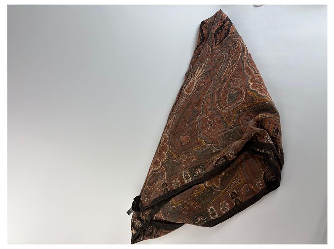 Sciarpa Vintage Etro in Lana e Seta Paisley Rust Brown Cream - vista 9