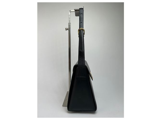 Vintage Givenchy strukturierte Lederhandtasche mit oberem Griff Späte 1970s Black - Ansicht 4