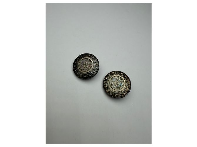 Orecchini a clip Vintage Givenchy Logo 4G Fine anni '70 Silver Black - vista 12