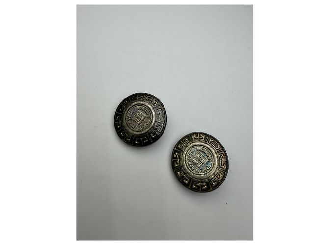 Orecchini a clip Vintage Givenchy Logo 4G Fine anni '70 Silver Black - vista 5