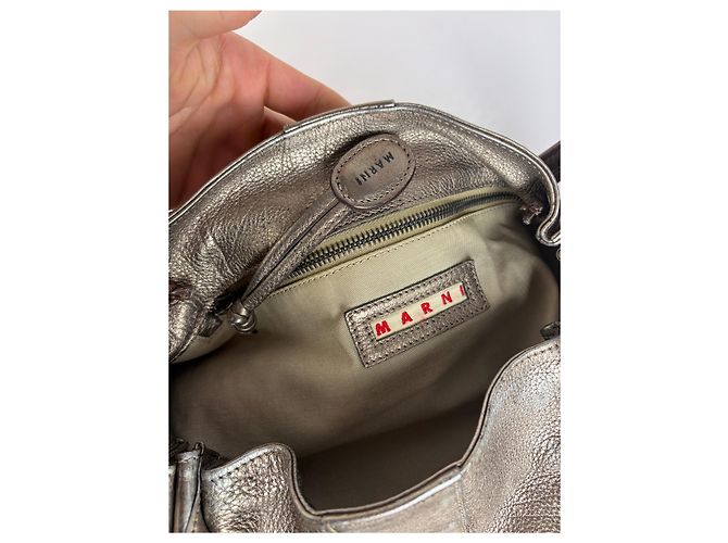 Vintage Marni Metallic Leather Flap Shoulder Bag Silver - Ansicht 3