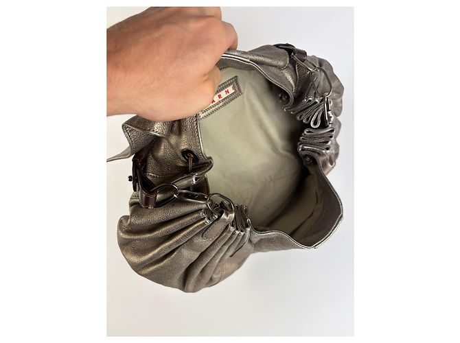 Vintage Marni Metallic Leather Flap Shoulder Bag Silver - Ansicht 4