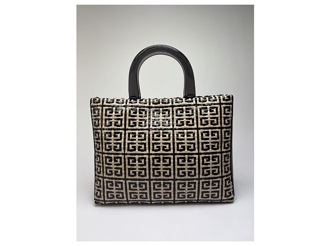Vintage Givenchy 4G gewebte Canvas Handtasche Ende der 1990er Black Beige - Ansicht 2