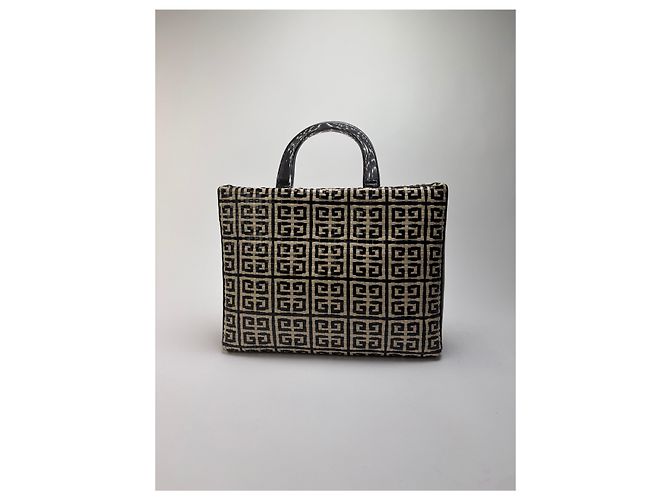 Vintage Givenchy 4G gewebte Canvas Handtasche Ende der 1990er Black Beige - Ansicht 6