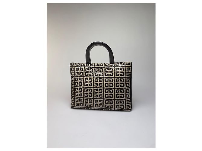 Vintage Givenchy 4G gewebte Canvas Handtasche Ende der 1990er Black Beige - Ansicht 8