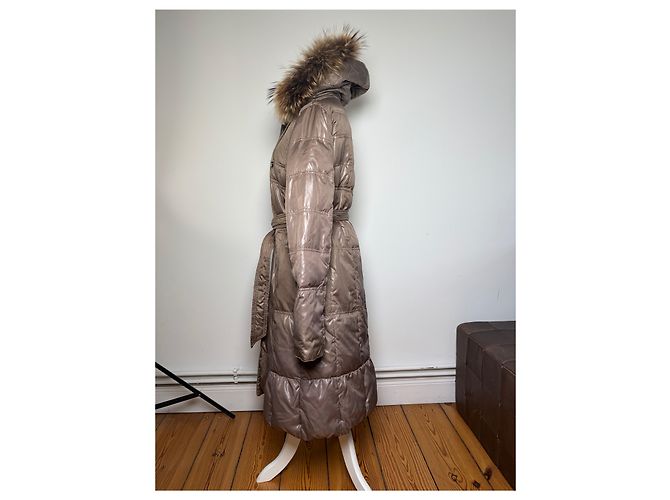 Vintage Balmain Daunenjacke Hellbraun mit Kunstpelzbesatz M - Ansicht 2