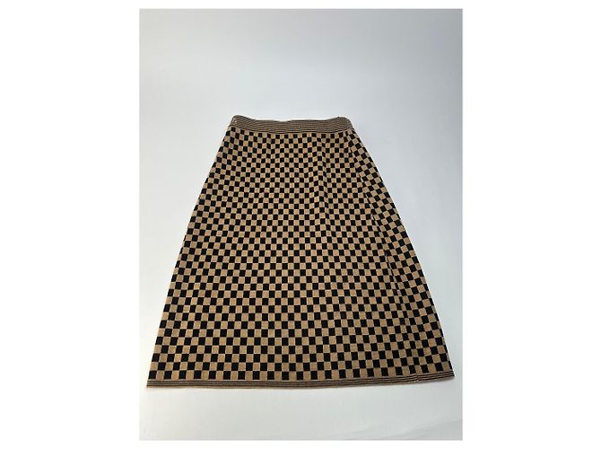 Vintage Fendi Karomuster Strickrock Beige Black L - Ansicht 10