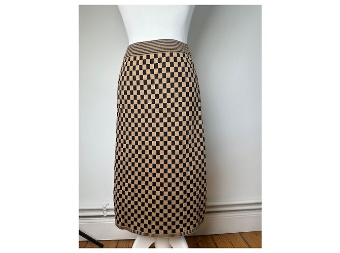 Vintage Fendi Karomuster Strickrock Beige Black L - Ansicht 13