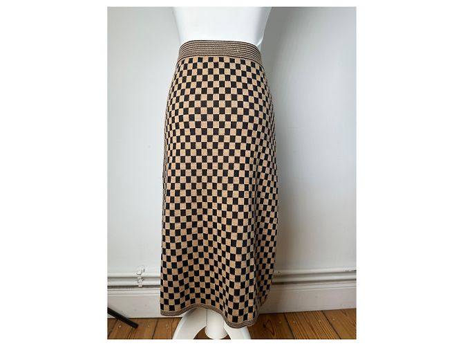 Vintage Fendi Karomuster Strickrock Beige Black L - Ansicht 14