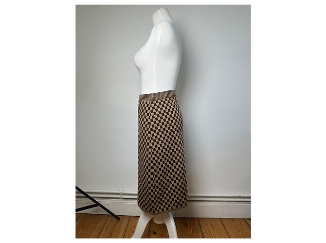 Vintage Fendi Karomuster Strickrock Beige Black L - Ansicht 2