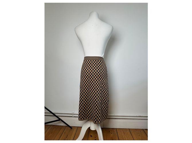 Vintage Fendi Karomuster Strickrock Beige Black L - Ansicht 3