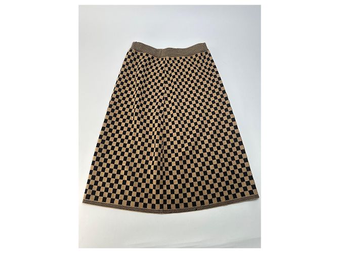 Vintage Fendi Karomuster Strickrock Beige Black L - Ansicht 4