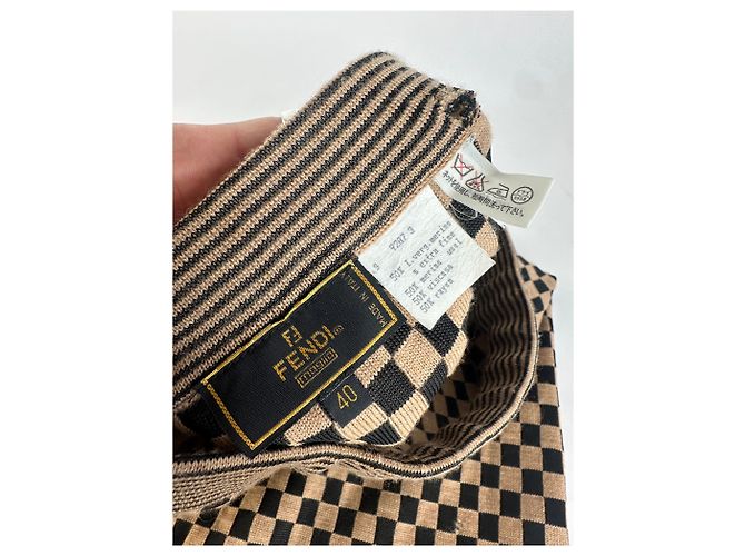 Vintage Fendi Karomuster Strickrock Beige Black L - Ansicht 8