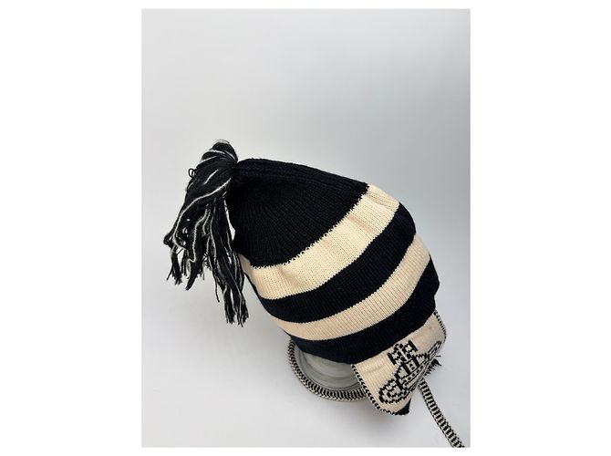Cappello in maglia vintage Vivienne Westwood con paraorecchie Navy Cream - vista 4